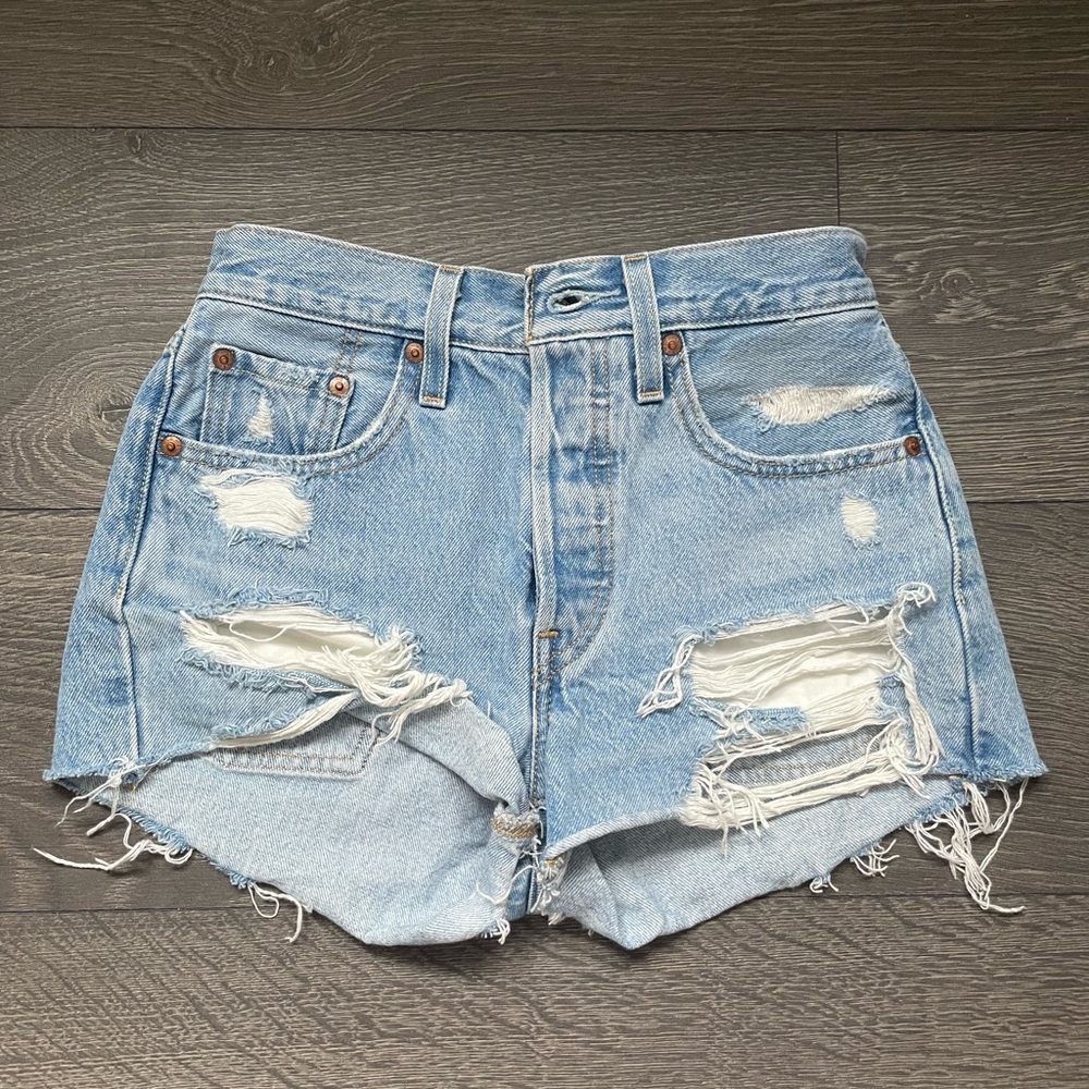 Levi’s Distressed Light Blue Denim Shorts